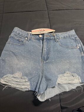C&C California Light Blue Denim Shorts with Sparkle Studs